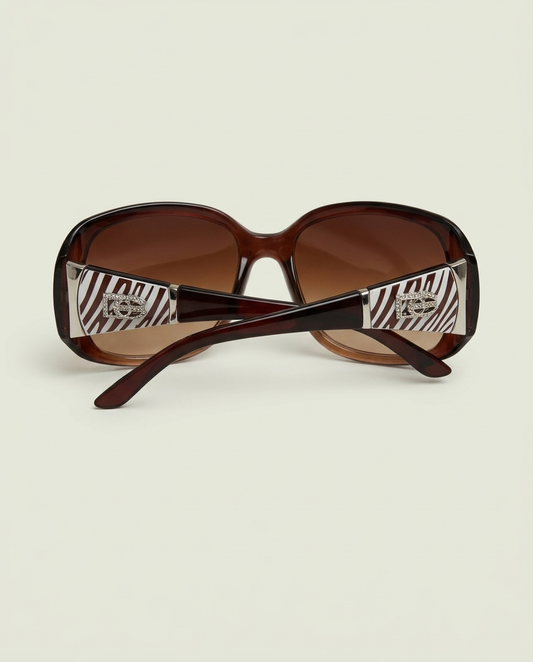 Y2K DG Brown Zebra Stripe Rhinestone Logo Sunglasses Accessories Glam