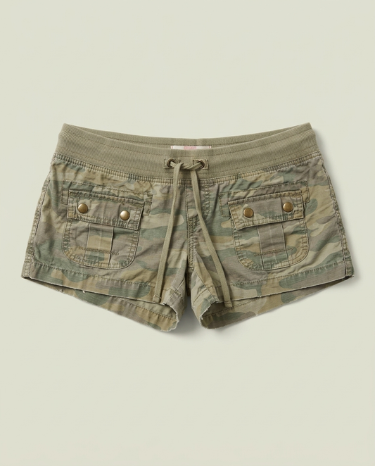 Y2K Old Navy Camo Ultra Low Rise Cargo Micro Shorts S Military Grunge