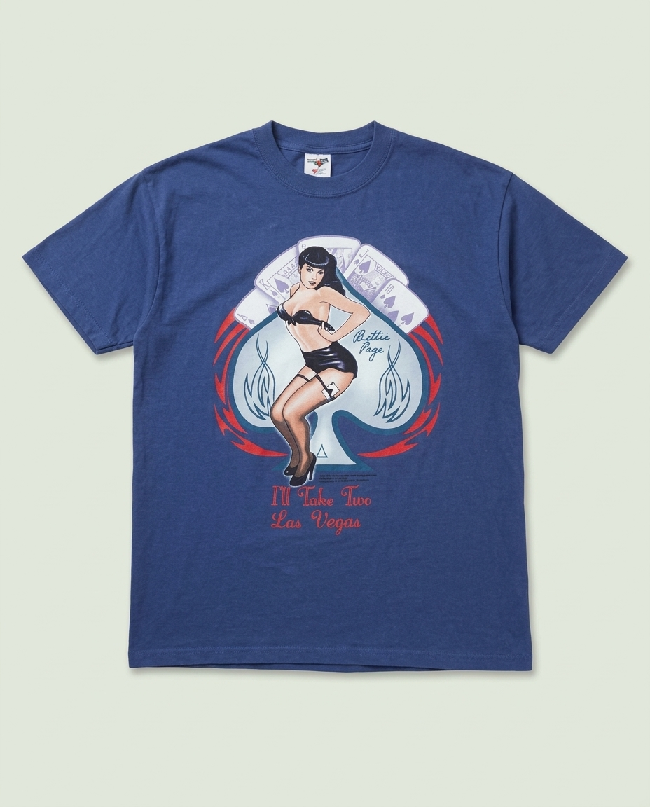 Vintage Jerzees Blue Bettie Page Las Vegas Pinup Graphic T-Shirt L