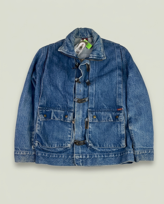 Vintage Lee Blue Denim Fireman Clasp Buckle Jacket IL Workwear Ranch