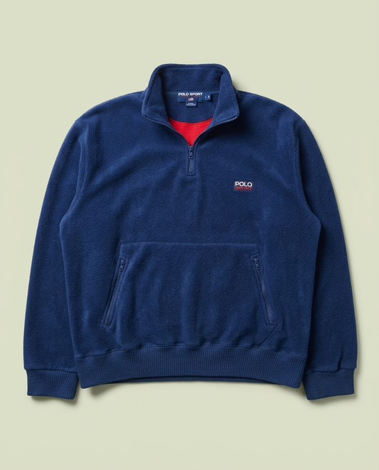 Vintage Polo Sport Navy Blue Fleece 1/4 Zip Pullover Sweatshirt M Gorpcore