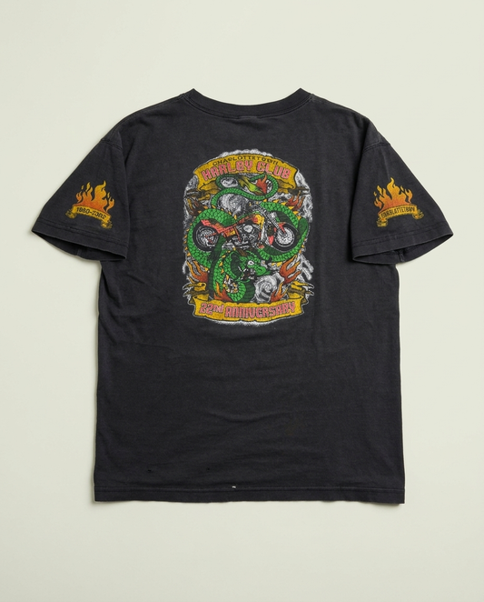 Y2K Harley Davidson Charlottetown Dragon Graphic Henley Shirt Large Distress