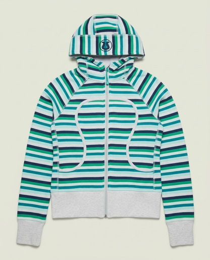 Lululemon Green Stripe Scuba Full Zip Hoodie 4 Athleisure Rare