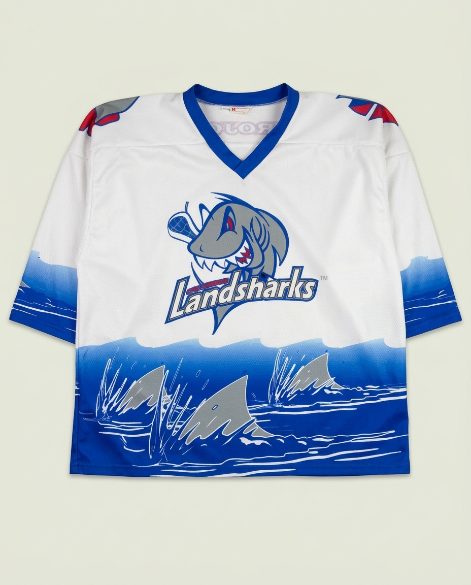 Vintage Projoy Columbus Landsharks Lacrosse Graphic Hockey Jersey XL