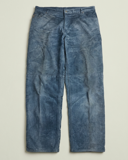 Vintage Skotts Leather Blue Washable Suede Pants 36x31 Western Grunge
