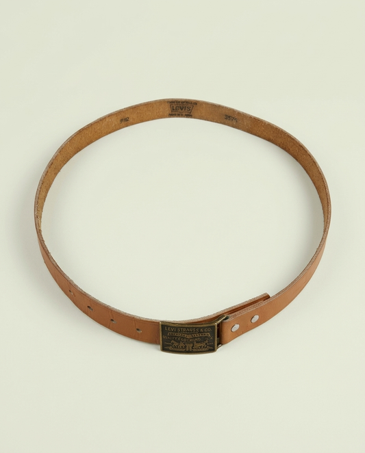 Vintage Levi's Brown Leather Plaque Buckle Belt 32 Western Cowboy Canada