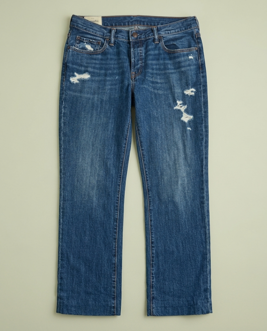 Abercrombie & Fitch Blue Distressed Slim Straight Jeans 36x30 Rehemmed