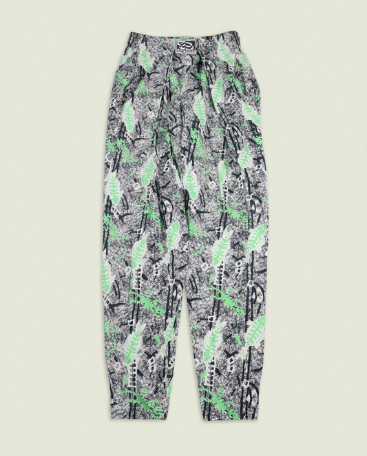 Vintage T&D Surfwear Black Green Abstract Print Cotton Beach Pants OSFA