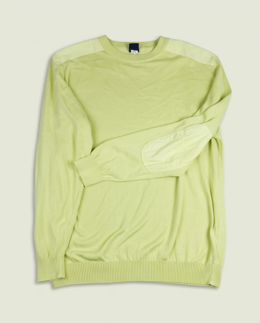 Paul & Shark Yachting Lime Green Cotton Sweater L Elbow Shoulder Patches