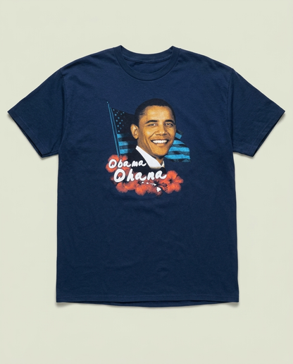 Hanes Navy Blue Obama Ohana Hawaii Graphic T-Shirt 2XL Tropical