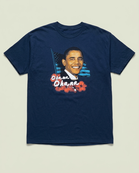 Hanes Navy Blue Obama Ohana Hawaii Graphic T-Shirt 2XL Tropical