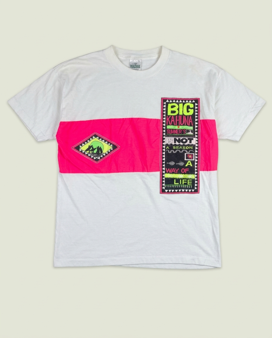 Vintage Wise Guys White Neon Pink Big Kahuna Surf Graphic Shirt M Single Stitch