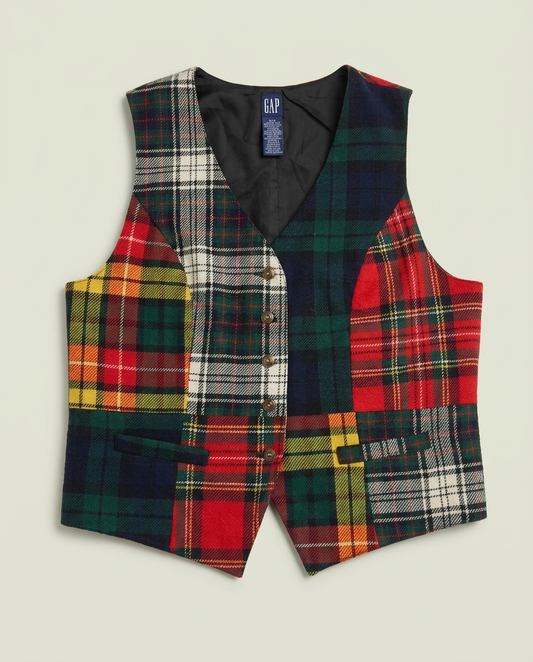 Vintage Gap Patchwork Plaid Wool Blend Vest S Preppy Academia