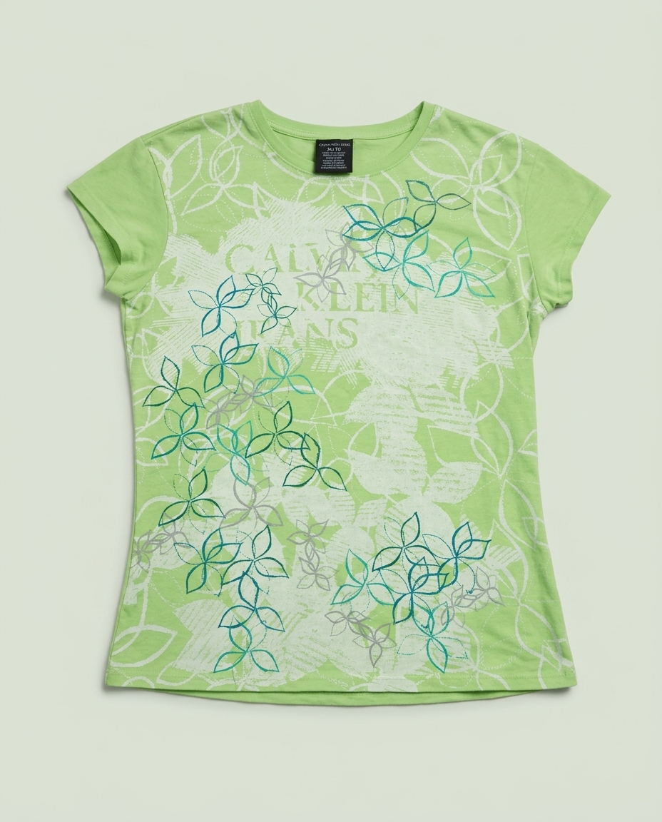 Y2K Calvin Klein Jeans Lime Green Floral Shirt XL Gilmore Girls Rachel Core