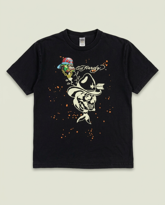 Y2K Ed Hardy Black Cowboy Skull Bulldog Graphic Shirt (L) Grunge Street