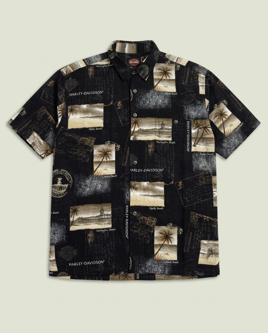Vintage Harley-Davidson Black Beach Tropical Viscose Button Up Shirt L