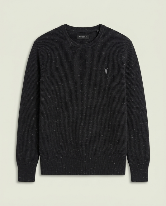 All Saints Charcoal Textured Waffle Knit Ramskull Sweater Medium Minimalist
