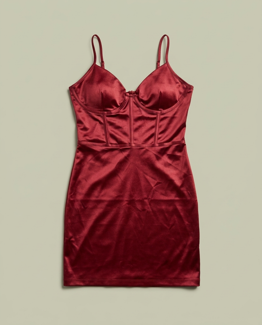 Y2K Wet Seal Red Satin Corset Mini Dress S Coquette Bodycon Party