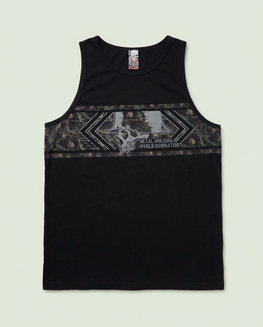 Y2K Metal Mulisha Black Camo Skull World Domination Tank Top (L) Grunge