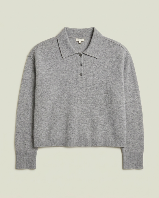 Pilcro Grey Pure Cashmere The Jensen Polo Sweater (M) Minimalist Letterpress