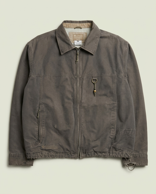 Vintage Columbia Grey Stonewashed Canvas Harrington Full Zip Jacket L